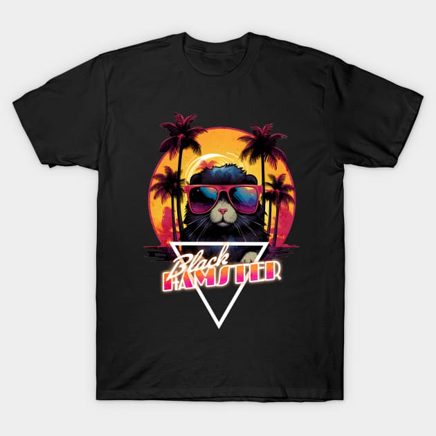 Retro Wave Black Hamster Vibes Shirt T-Shirt by Miami Neon Designs